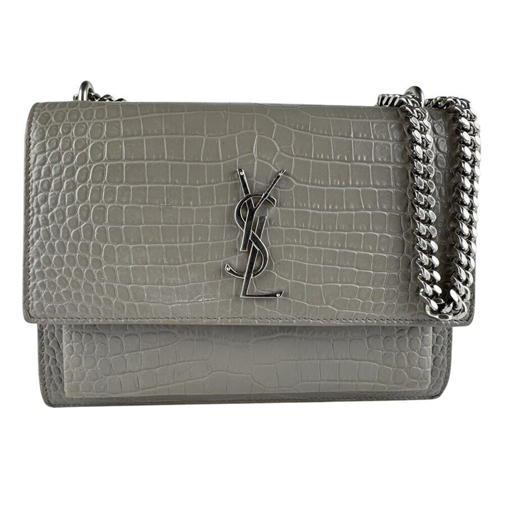 Saint Laurent shoulder bag embossed leather gray silver